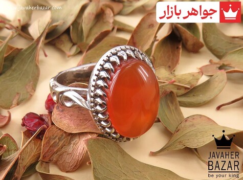 انگشتر نقره عقیق یمنی نارنجی مردانه [شرف الشمس] - 35877